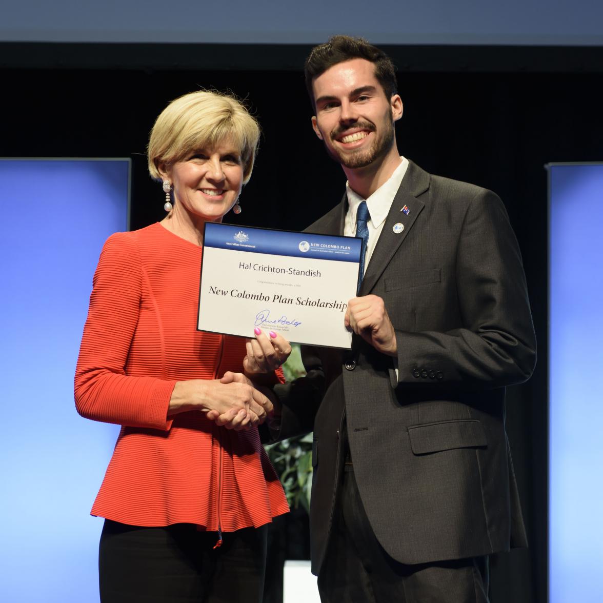 Foreign Minister Julie Bishop with Hal Crichton-Standish, 2018  Hong Kong  Scholar, the University of Sydney