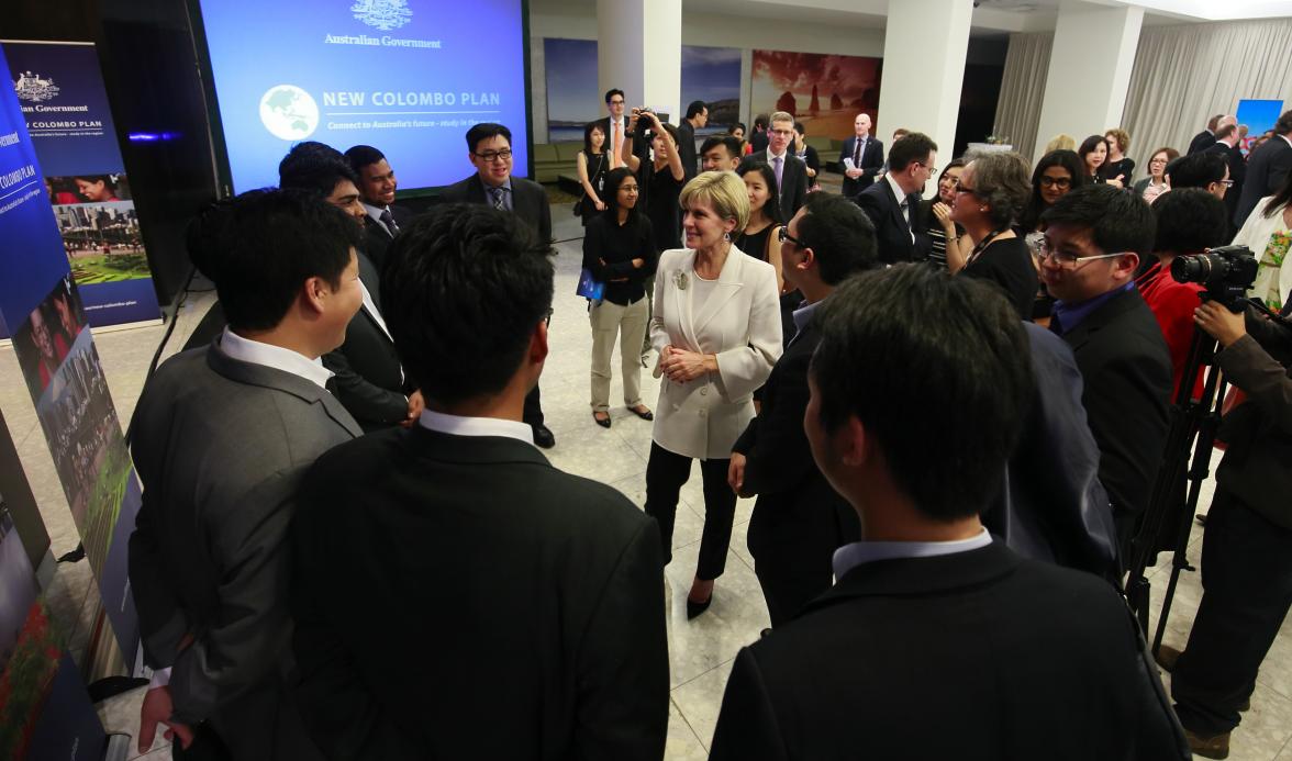 The Hon Julie Bishop MP with guests at the New Colombo Plan Launch in Kuala Lumpur, 6 August 2015.