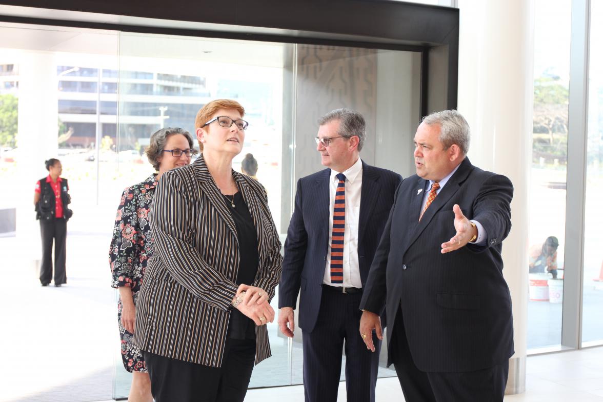 Minister Payne joins Australian High Commissioner Bruce Davis and Minister Justin Tkatchenko, PNG Minister for Lands and APEC, on a tour of APEC Haus