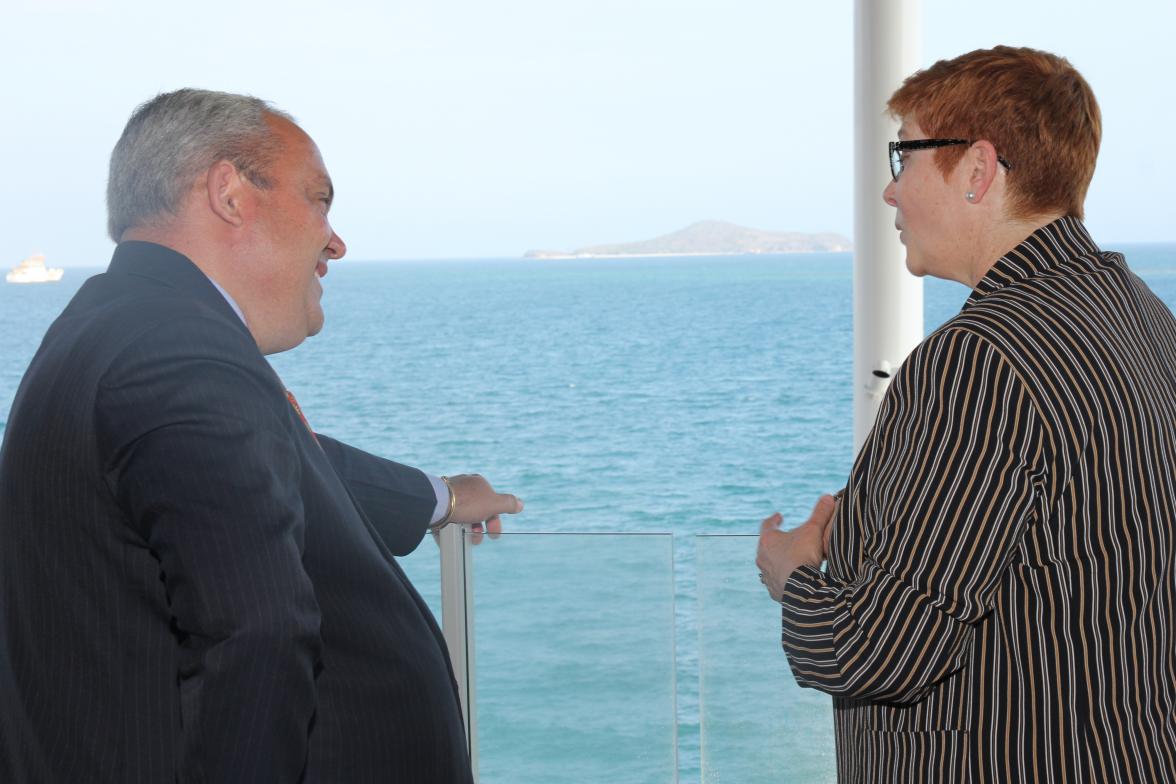 Minister Payne meets Minister Justin Tkatchenko, PNG Minister for Lands and APEC, on a tour of APEC Haus