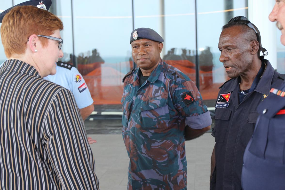 Minister Payne meets representatives of the Royal PNG Police during her tour of APEC Haus