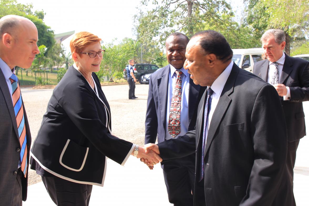 (L-R) Australian High Commission Minister Counsellor Andrew Egan, Foreign Minister Marise Payne, Dr Andrew Moutu, Director of the National Museum & Art Gallery and Foreign Affairs Minister Rimbink Pato