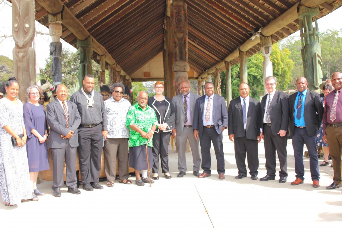 Dignitaries attending the National Museum & Art Gallery reopening including Museum Director Dr Andrew Moutu, Former Prime Minister Grand Chief Sir Michael Somare, Foreign Affairs Minister Rimbink Pato, Tourism, Arts and Culture Minister Emil Tammur, and N