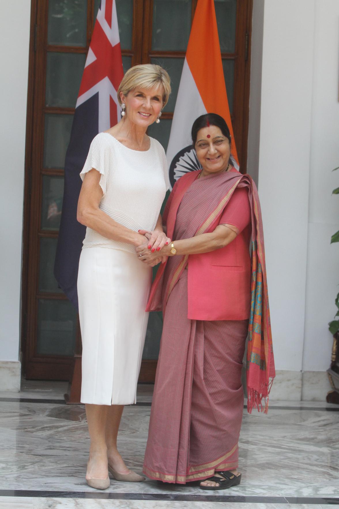 Foreign Minister Julie Bishop meets India’s External Affairs Minister Sushma Swaraj for the Foreign Minister’s Framework Dialogue, Delhi, 18 July 2017.