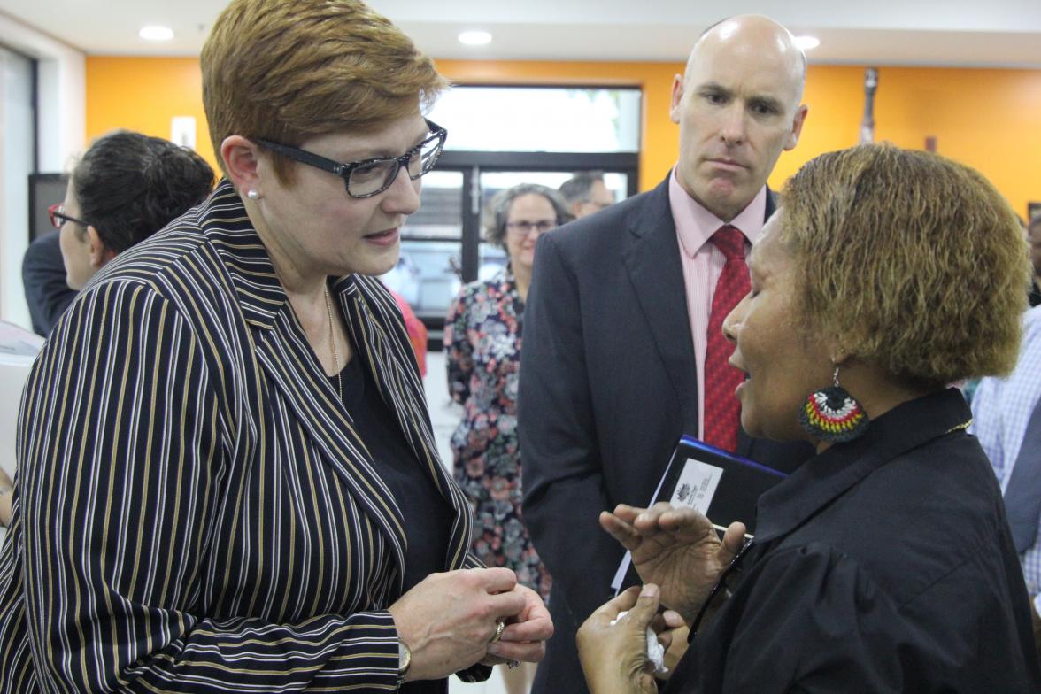 Foreign Minister Marise Payne meets staff at the Australian High Commission in Port Moresby.