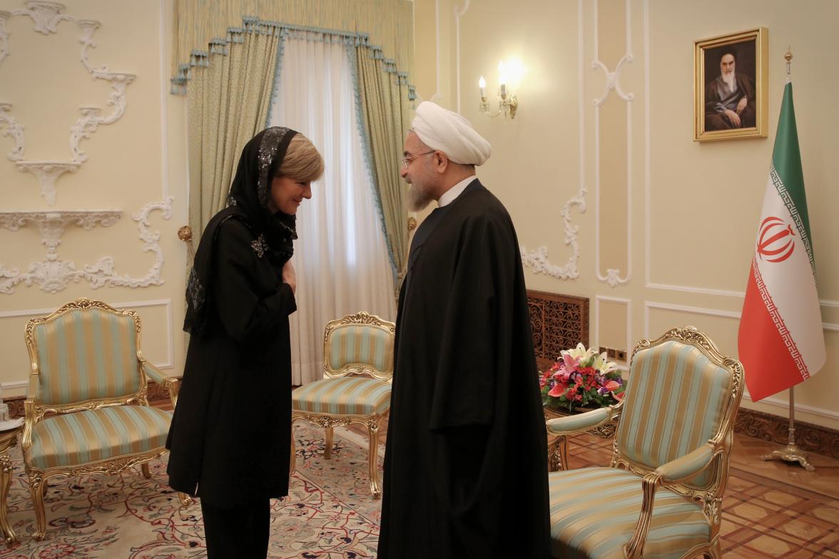 The Hon Julie Bishop MP, Minister for Foreign Affairs, meets with His Excellency Dr Hassan Rouhani, President of the Islamic Republic of Iran, on 18 April.