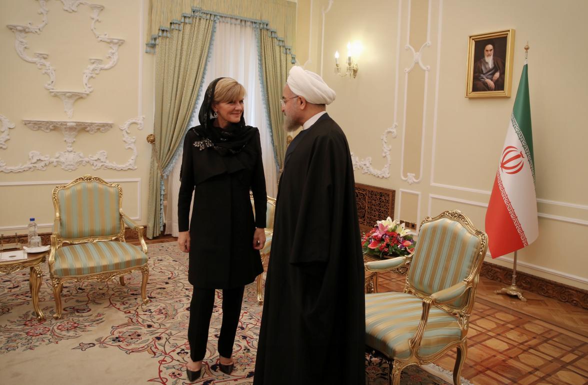 The Hon Julie Bishop MP, Minister for Foreign Affairs, meets with His Excellency Dr Hassan Rouhani, President of the Islamic Republic of Iran, on 18 April.