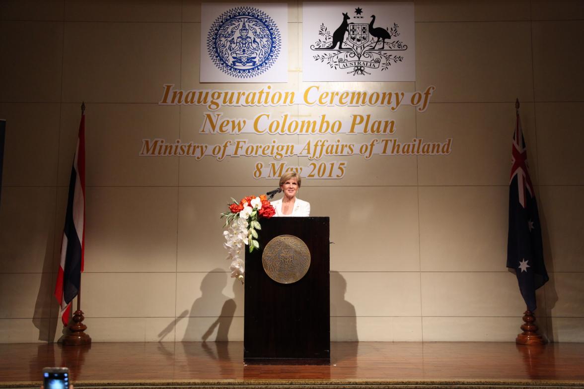 Foreign Minister Julie Bishop speaks at the launch of the New Colombo Plan in Thailand. 8 May 2015.