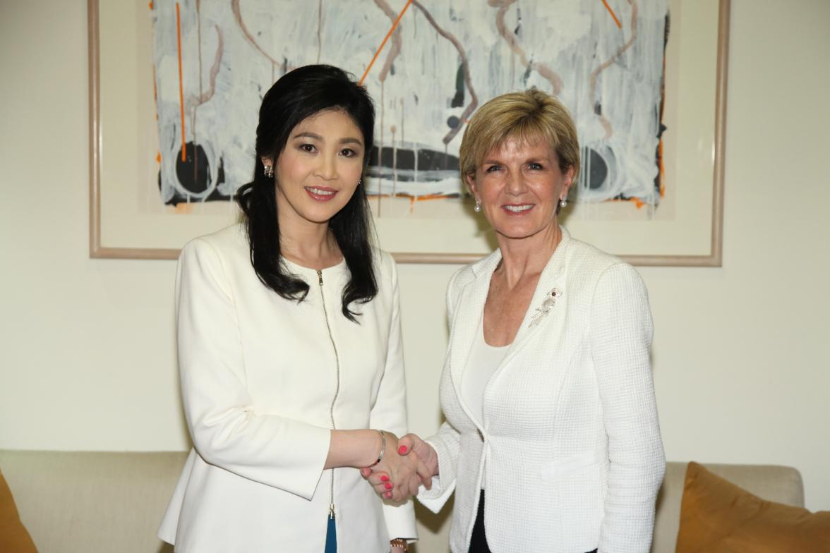 Foreign Minister Julie Bishop meeting with former Thai Prime Minister Ms Yingluck Shinawatra in Bangkok. 8 May 2015.