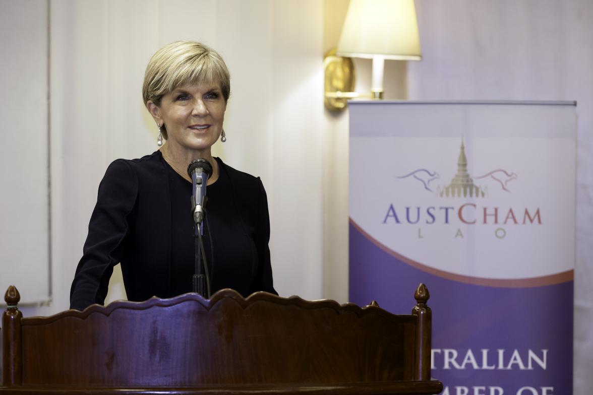 Foreign Minister Julie Bishop delivers a keynote address during the Australian Chamber of Commerce’s Women in Leadership Forum in Vientiane, Laos. 27 July 2016. Photo credit: DFAT/Bart Verweij