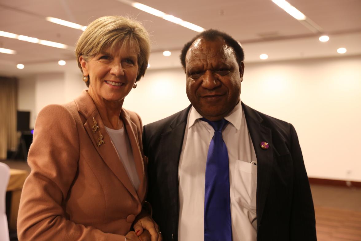 Minister Bishop meets Mr Rimbink Pato, Minister for Foreign Affairs and Immigration, Papua New Guinea at China National Convention Centre - Beijing, 7 November, 2014 