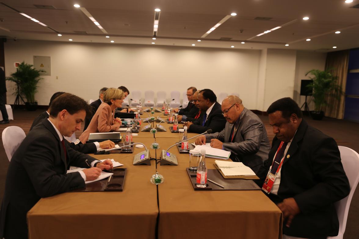 Minister Bishop meets Mr Rimbink Pato, Minister for Foreign Affairs and Immigration, Papua New Guinea at China National Convention Centre - Beijing, 7 November, 2014