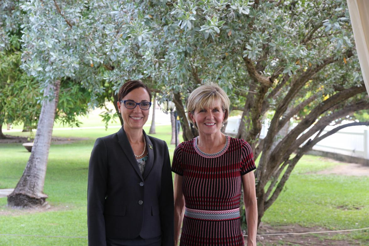 Foreign Minister Julie Bishop with Senator Kamina Johnson-Smith, Jamaica Minister of Foreign Affairs and Foreign Trade, 4 July 2017, Grenada.