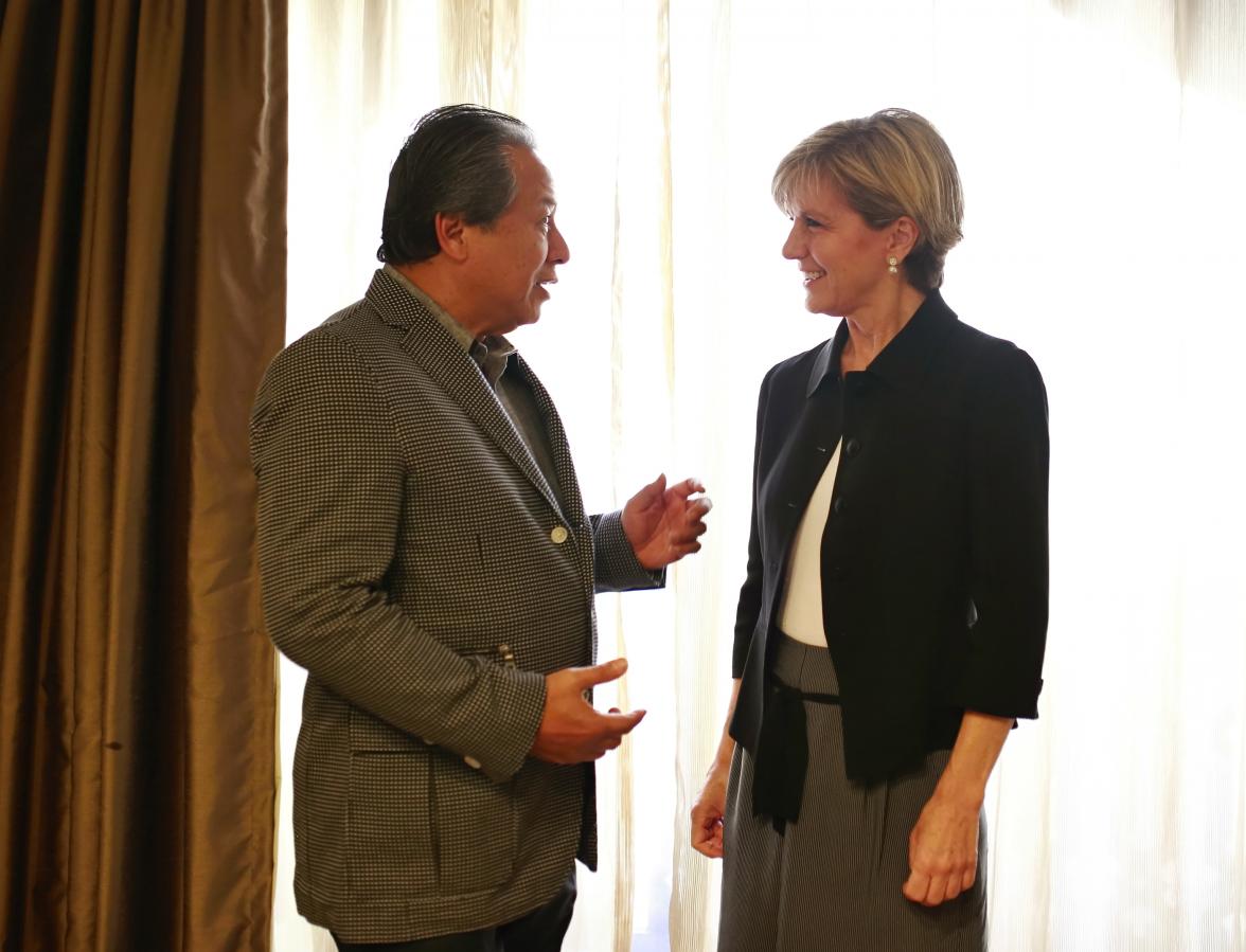 The Hon Julie Bishop MP meets with Malaysia's Minister for Foreign Affairs YB Dato' Sri Anifah Aman, Kuala Lumpur, 7 August 2015.