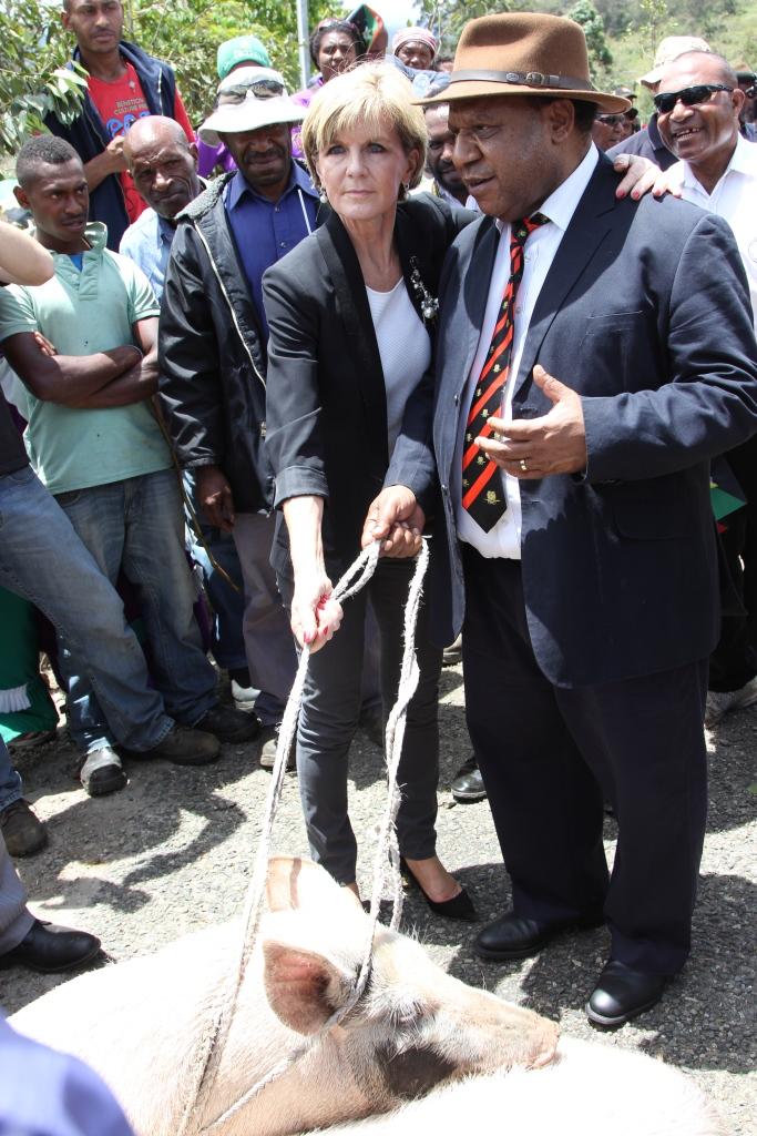 Foreign Minister Bishop recievies gifts at Mambisanda Immanuel Lutheran District Hospital.