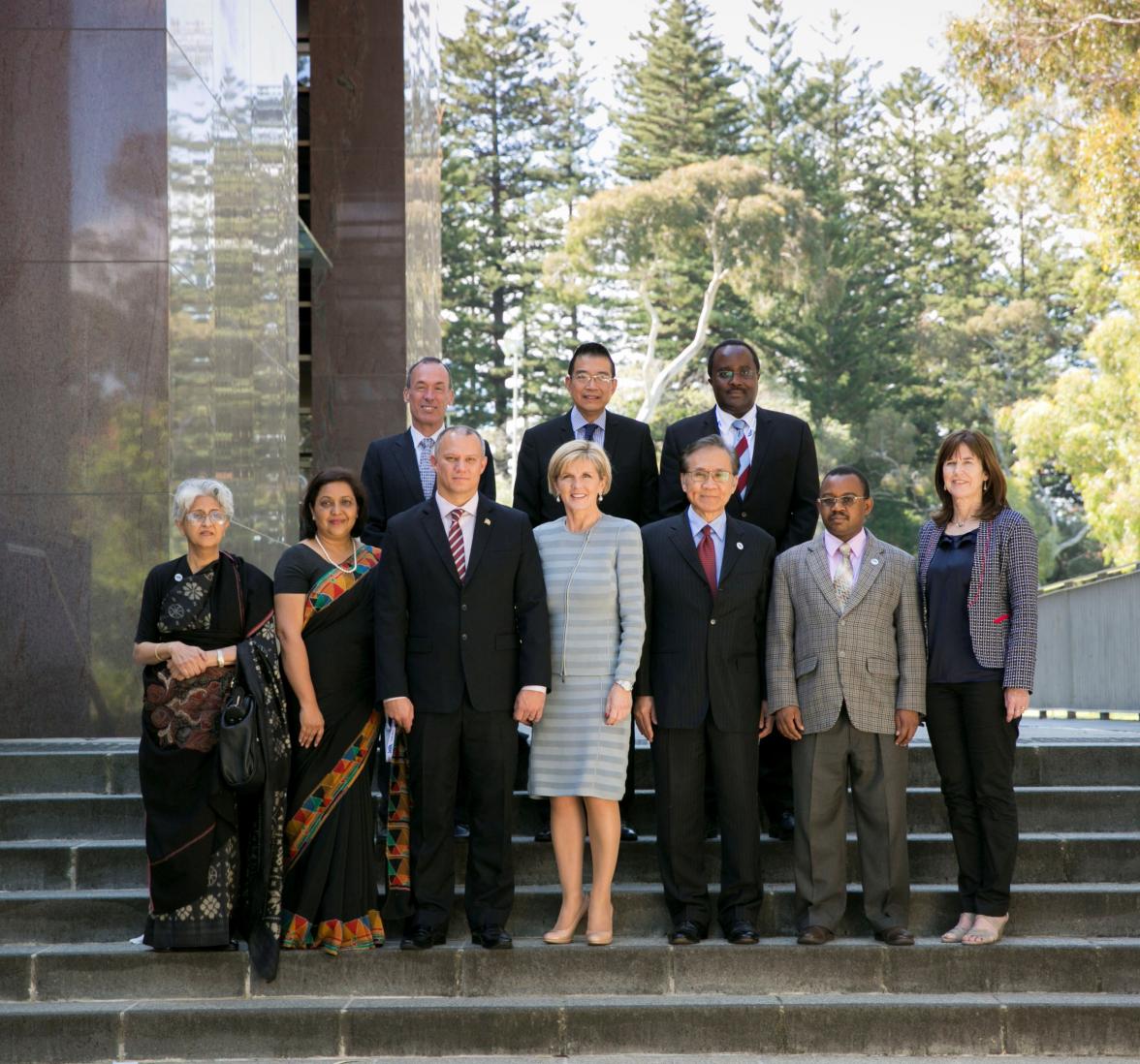 Foreign Minister Julie Bishop with Seychelles Foreign Minister, Mr Jean-Paul Adam (left) , Mr Don Pramudwinai, Thailand Deputy Foreign Minister (right) and Dr Mahadhi J Maalim, Tanzania Deputy Minister of Foreign Affairs and International Cooperation (s