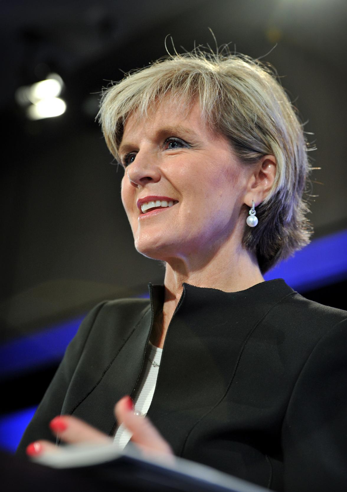 Australian Foreign Minister Julie Bishop addresses the National Press Club on Wednesday 18 June 2014. Foreign Minister Julie Bishop will launch the Australian Government's new international development policy with performance benchmarks. Photo: Mark Graha