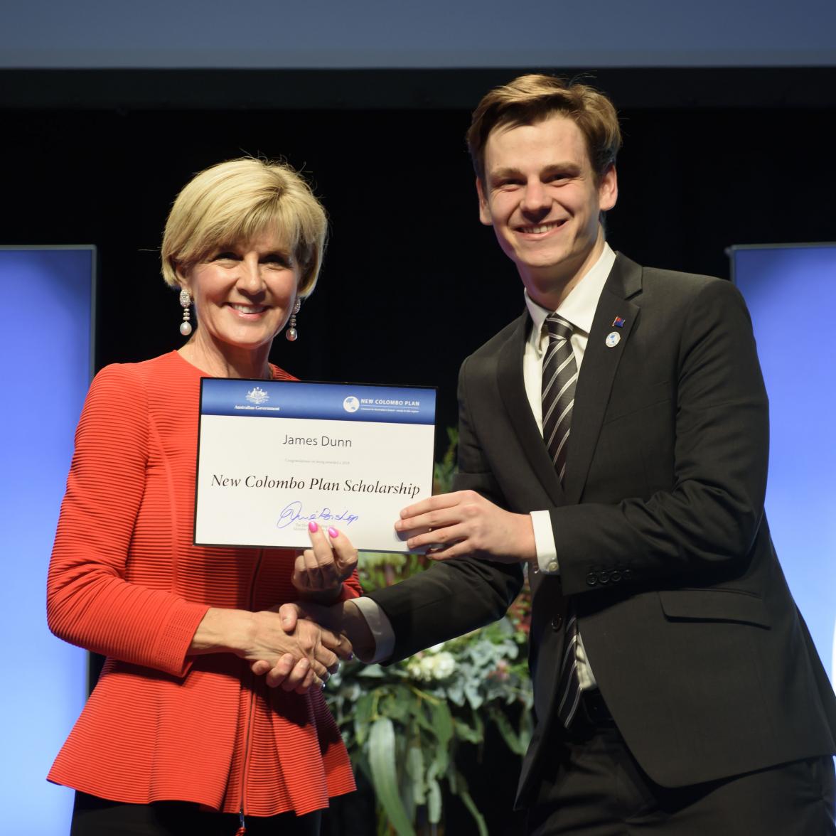 Foreign Minister Julie Bishop with James Dunn, 2018 Hong Kong  Scholar, UNSW Australia