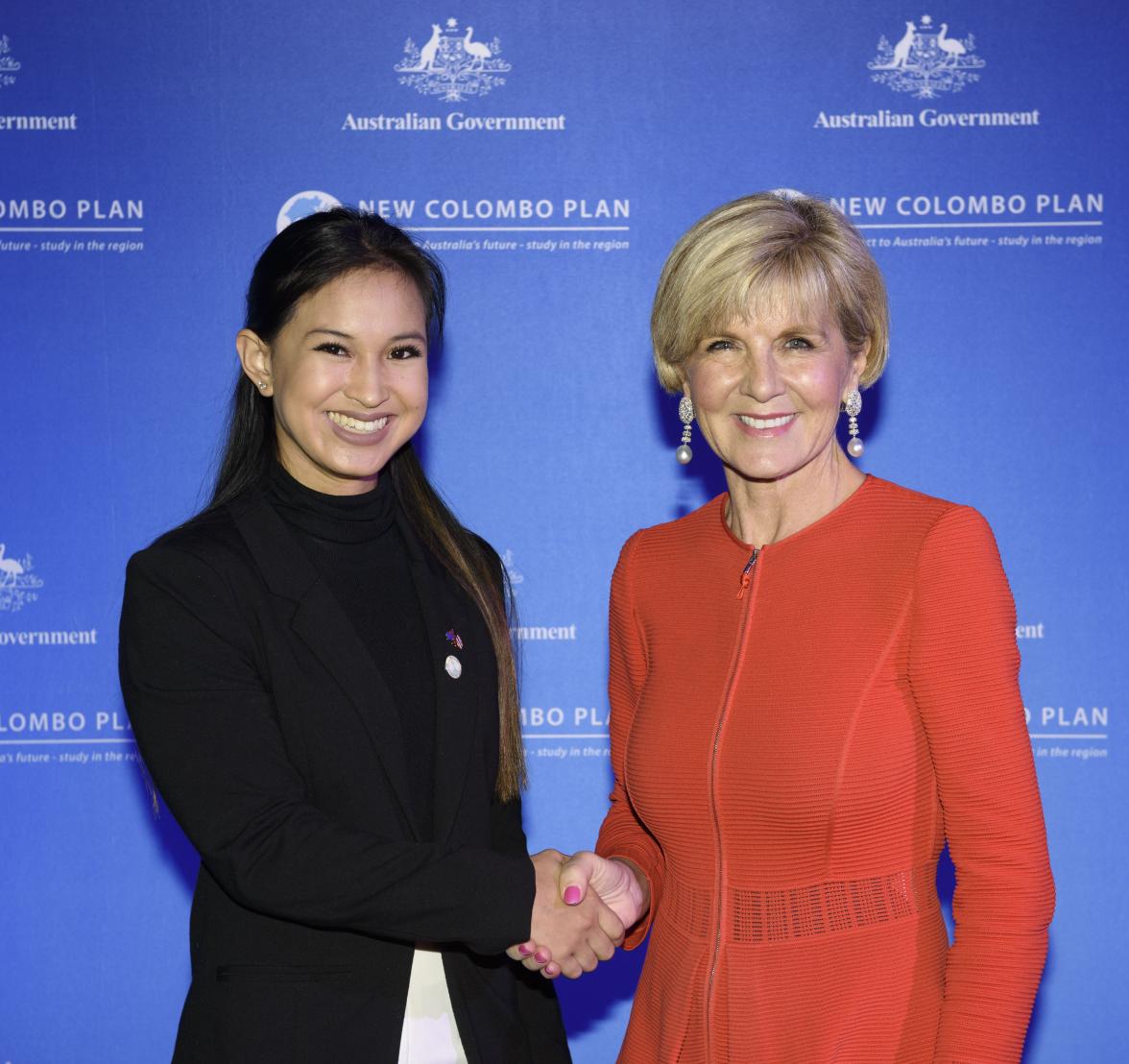 Foreign Minister Julie Bishop with scholar Jasmine Valicic, Bond University