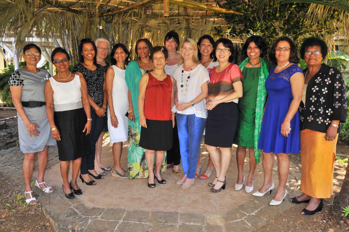 Australia's Ambassador for Women and Girls Natasha Stott Despoja with women entrepreuners in Port Louis. 14 September 2014