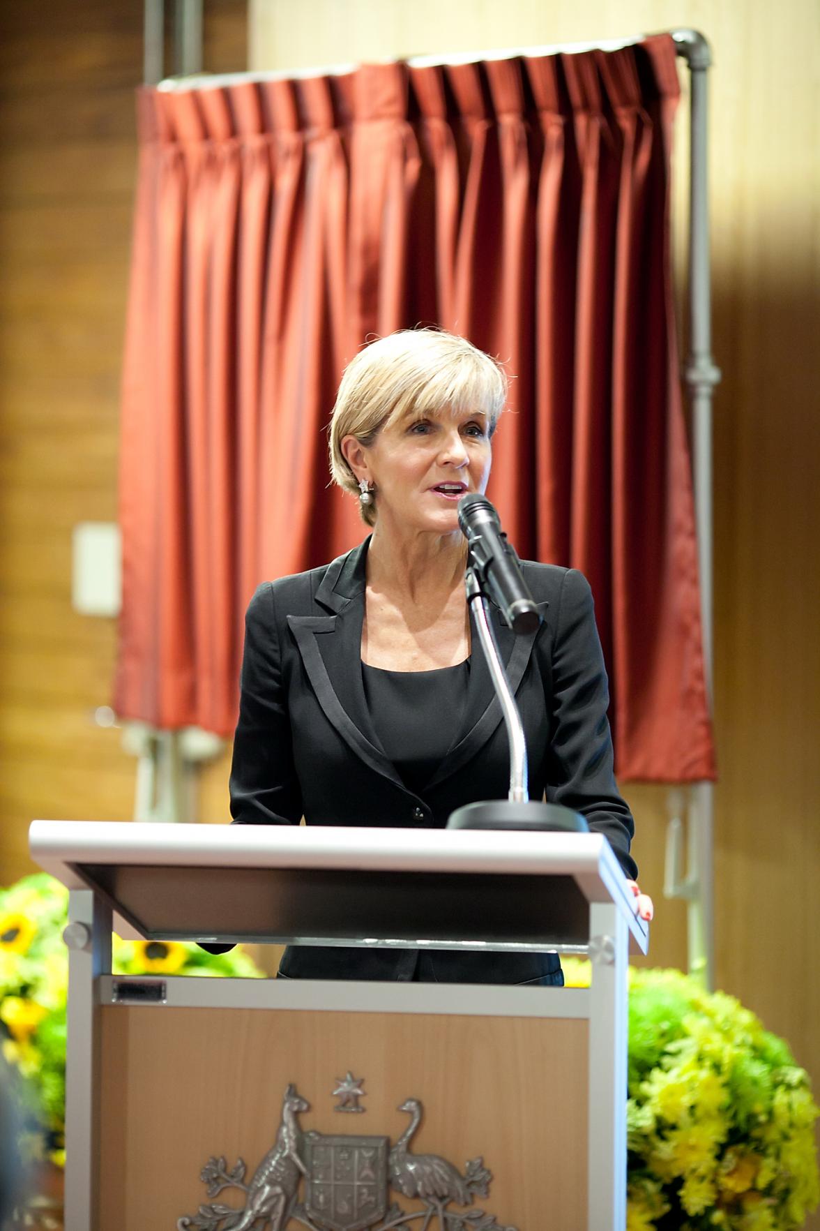 Foreign Minister Julie Bishop delivers remarks to open the new Australian Embassy building in Bangkok. Thailand, Bangkok, 3 August 2017.