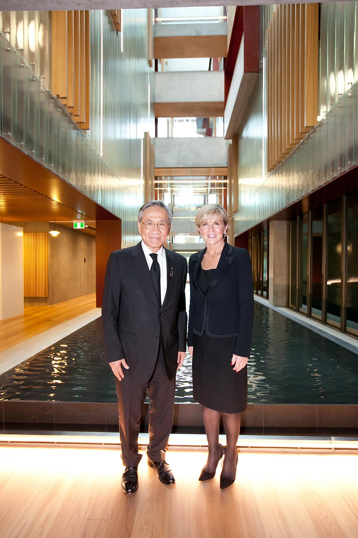 Foreign Minister Julie Bishop with Thai Foreign Minister, His Excellency Mr Don Pramudwinai at new Australian Embassy Bangkok. Thailand, Bangkok, 3 August 2017.