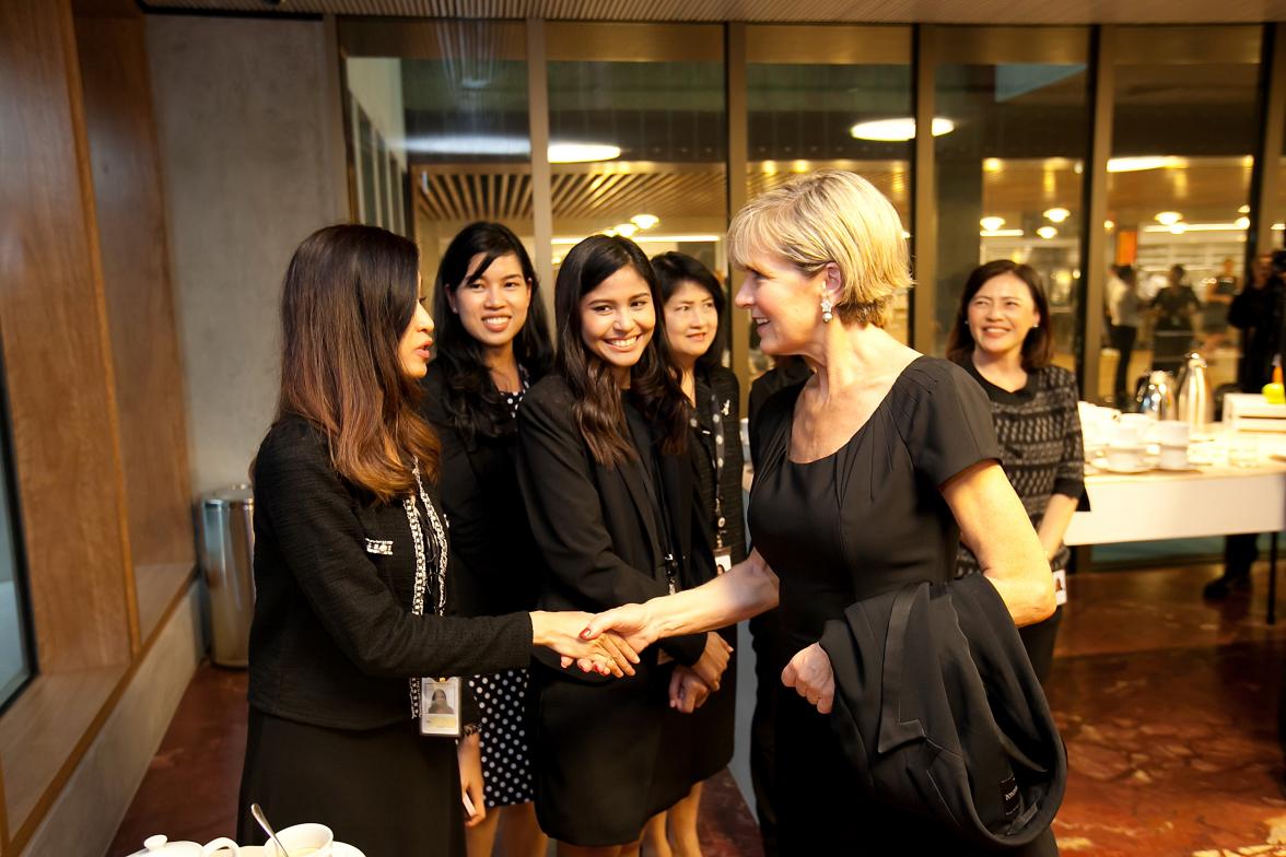 Foreign Minister Julie Bishop meets Australian Embassy staffs at the new Australian Embassy building in Bangkok. Thailand, Bangkok, 3 August 2017.