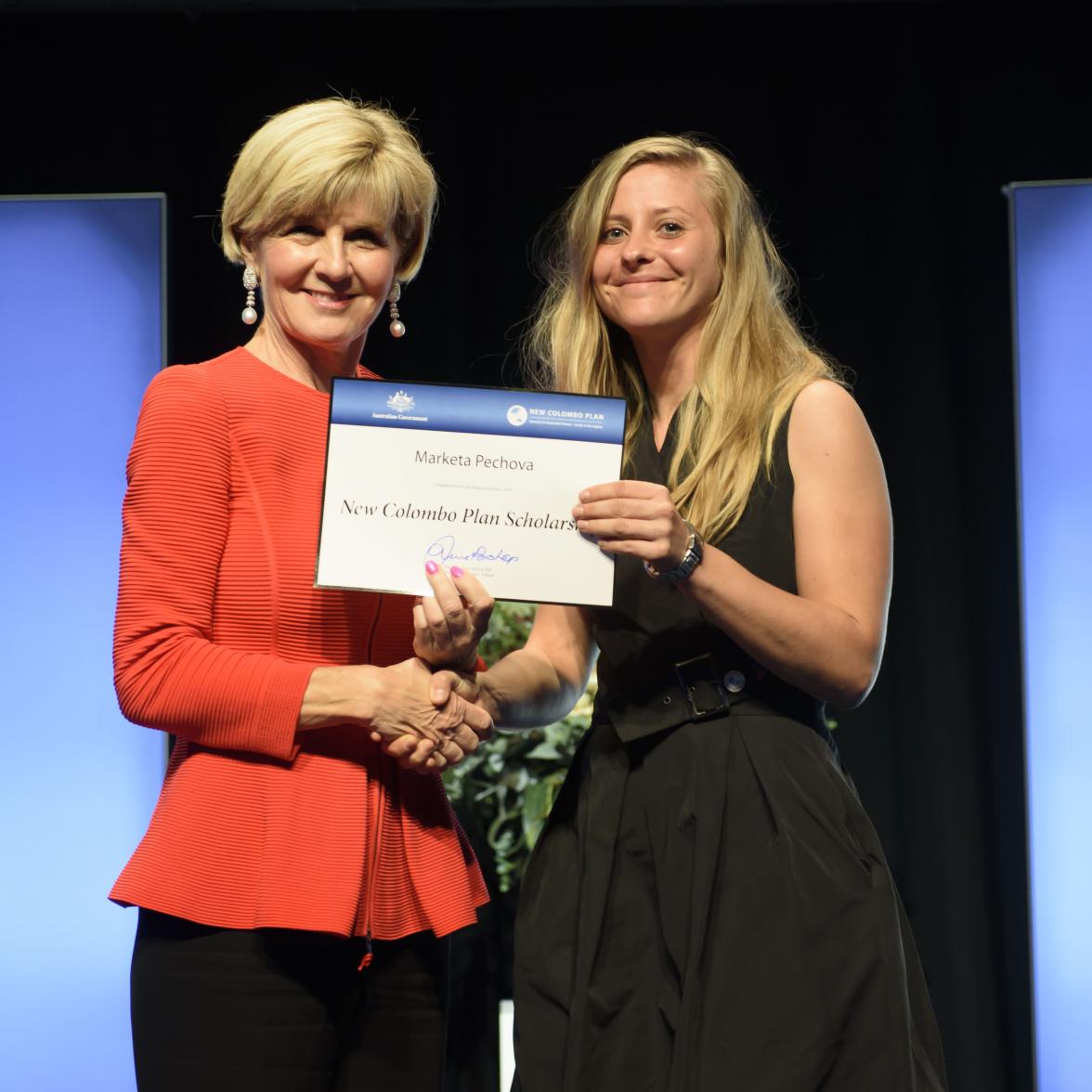 Foreign Minister Julie Bishop with Marketa Pechova, 2018 Hong Kong  Scholar, James Cook University