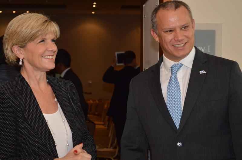 Foreign Minister Bishop and Seychelles Foreign Minister Adam at a High Level Panel on the Ocean Economy. 15 September 2014. 