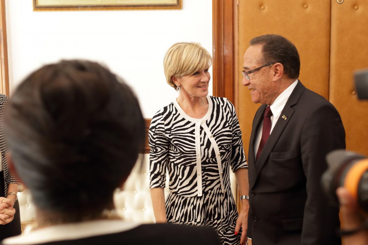 Australia's Foreign Minister Julie Bishop meets with Malagasy Prime Minister Dr Roger Kolo. 12 September 2014. 