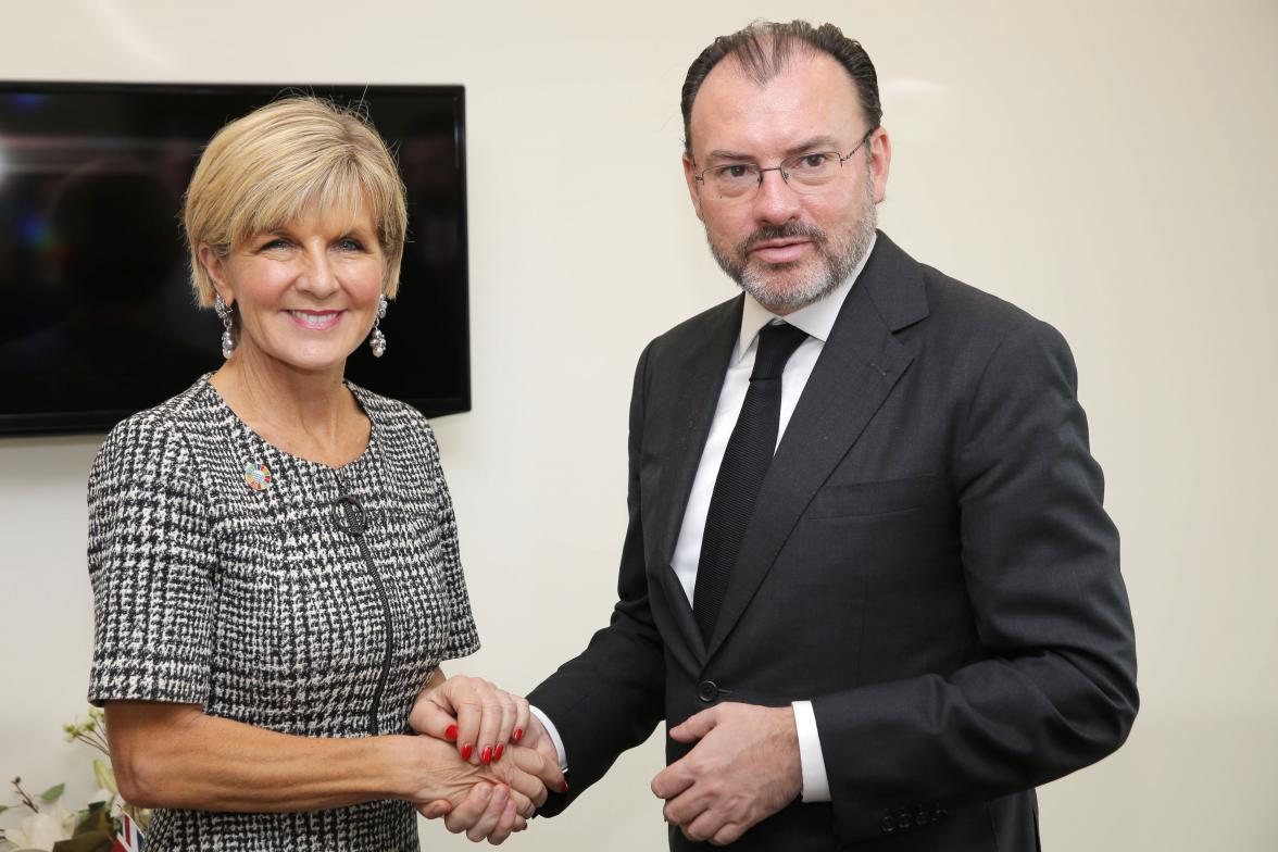 Foreign Minister Julie Bishop meets with Mexican Foreign Minister, Luis Videgaray Caso, at the United Nations Headquarters in New York on 21 September 2017.