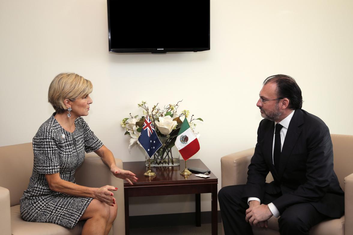 Foreign Minister Julie Bishop meets with Mexican Foreign Minister, Luis Videgaray Caso, at the United Nations Headquarters in New York on 21 September 2017.