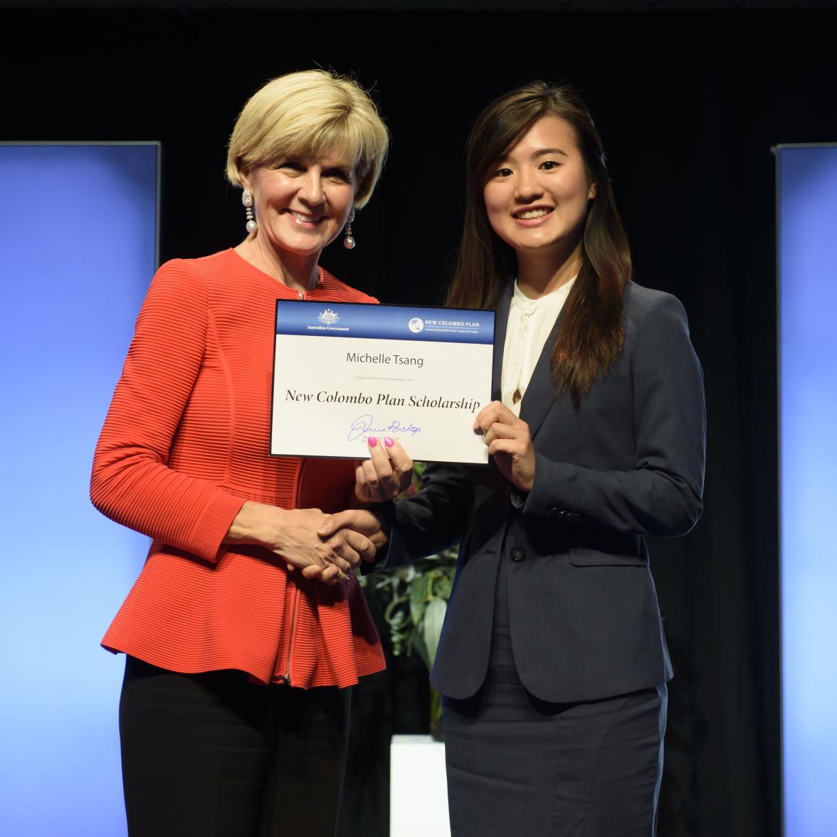 Foreign Minister Julie Bishop with Michelle Tsang, 2018  China Scholar, UNSW Australia