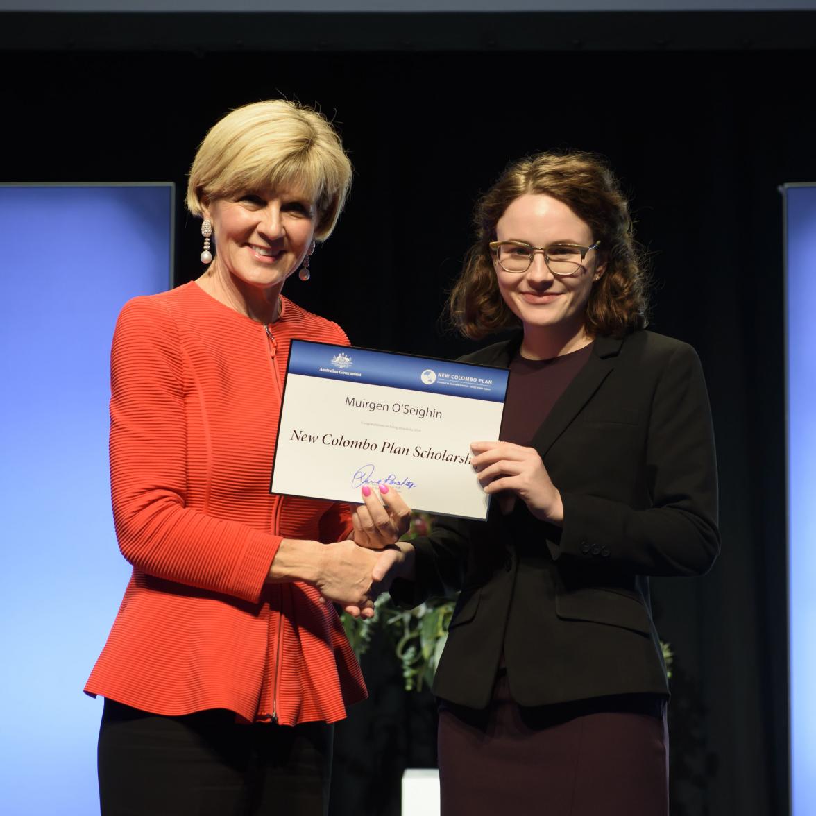 Foreign Minister Julie Bishop with Muirgen O'Seighin, 2018  China Scholar, the University of Queensland