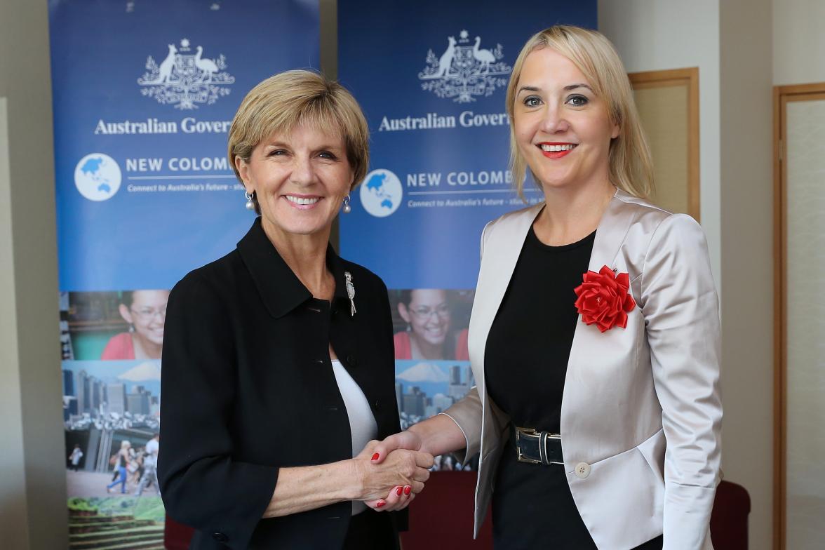 Australian Foreign Minister Julie Bishop meets New Zealand Minister for the Accident Corporation, Civil Defence & Youth Affairs, Nikki Kaye. 23 May 2015.