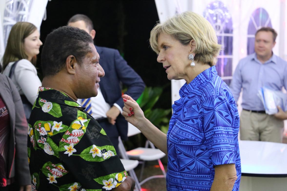 Minister Julie Bishop and Adrian Winnie from PNG’s Callan Services for Persons with Disabilities, Suva, 11 August 2017.