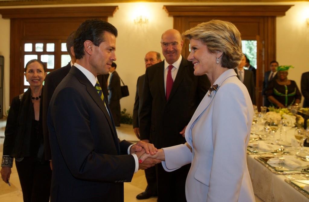 The Minister for Foreign Affairs of Australia, The Hon Julie Bishop MP and the President of Mexico HE Mr Enrique Peña Nieto, during a lunch at Los Pinos Official Residence in Mexico City. 15 April 2014.