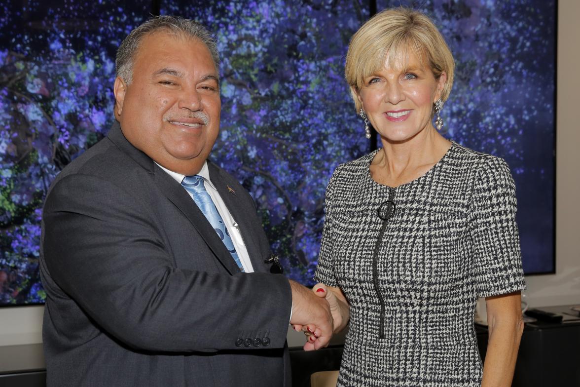 Foreign Minister Julie Bishop meets with the President of Nauru, Baron Divavesi Waqa, on the margins of the United Nations General Assembly in New York on 21 September 2017.