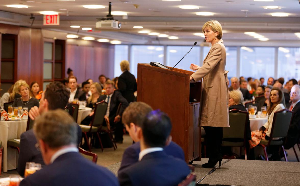 Foreign Minister Julie Bishop speaks at a G'Day USA/ America-Australian Association lunch in New York City, January 22, 2016. Photo by Trevor Collens/DFAT