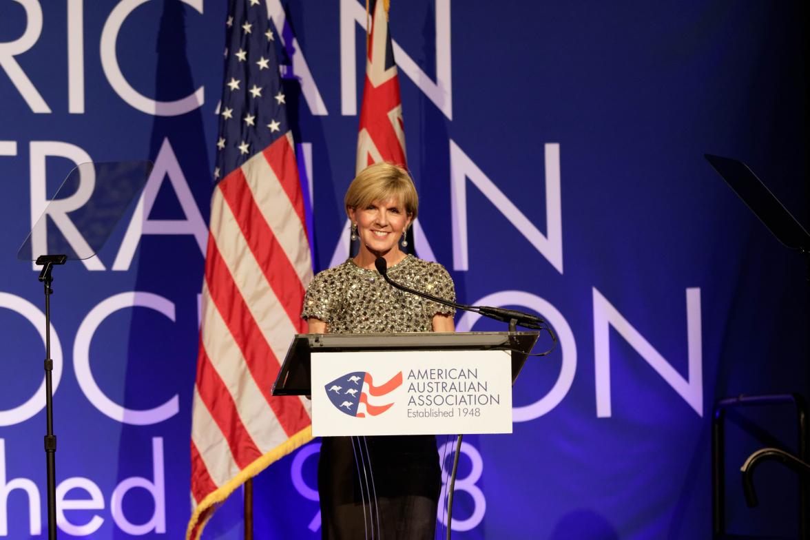 Foreign Minister Julie Bishop attends the G'Day USA/ America-Australian Association gala in New York City, January 22, 2016. Photo by Trevor Collens/DFAT