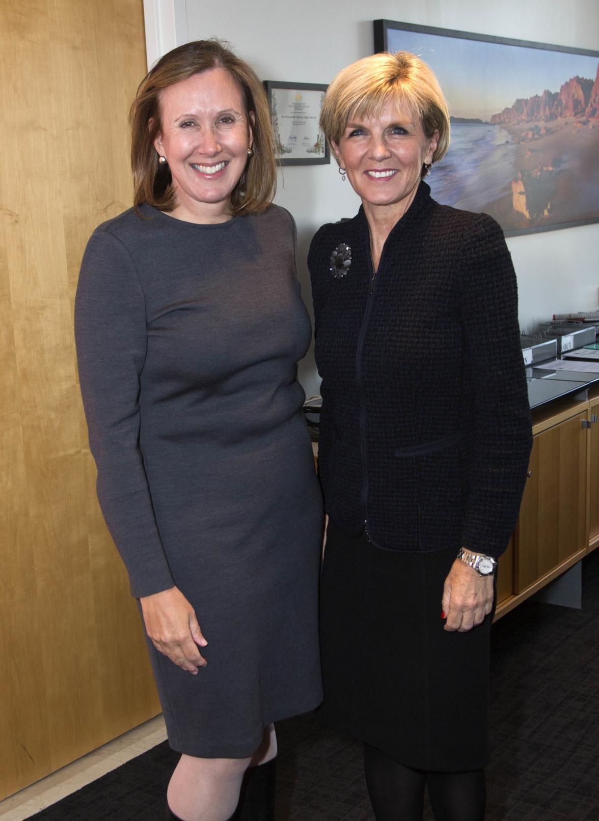 New York. January 22, 2015. Foreign Minister Julie Bishop meets Meet with Global Chairman, Technology, Media & Telecommunications Investment Banking, JP Morgan Chase & Co,  Ms Jennifer Nason.  photo by Trevor Collens.