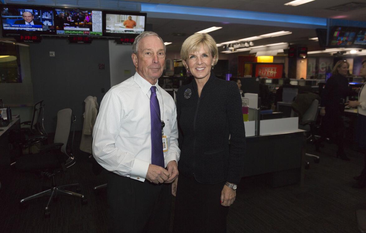 New York. January 22, 2015. Foreign Minister Julie Bishop meets with Founder and Chief Executive Officer of Bloomberg L.P. Mr Mike Bloomberg.  photo by Trevor Collens.