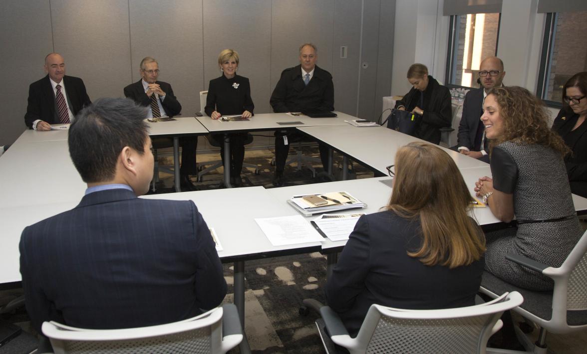 Australian Foreign Minister Julie Bishop site visit to GILT Group and meeting with Chief Operating Officer, Ms Tracey Weber. photo by Trevor Collens. New York, January 23, 2015.