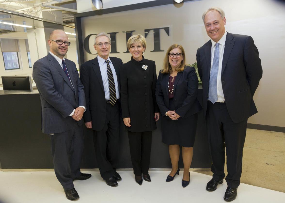 Australian Foreign Minister Julie Bishop site visit to GILT Group and meeting with Chief Operating Officer, Ms Tracey Weber. photo by Trevor Collens. New York, January 23, 2015.