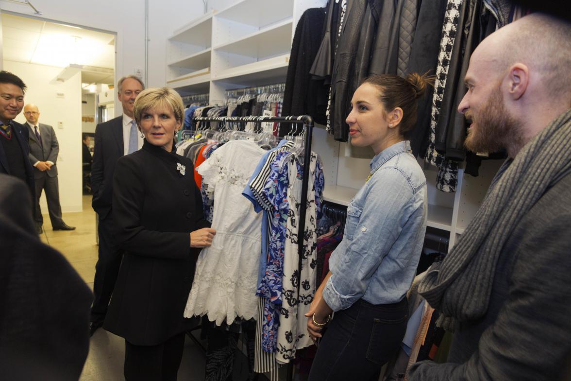 Australian Foreign Minister Julie Bishop site visit to GILT Group and meeting with Chief Operating Officer, Ms Tracey Weber. photo by Trevor Collens. New York, January 23, 2015.