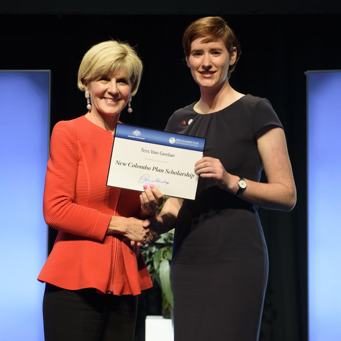 Foreign Minister Julie Bishop with Tess Van Geelen, 2018  China Scholar, Queensland University of Technology