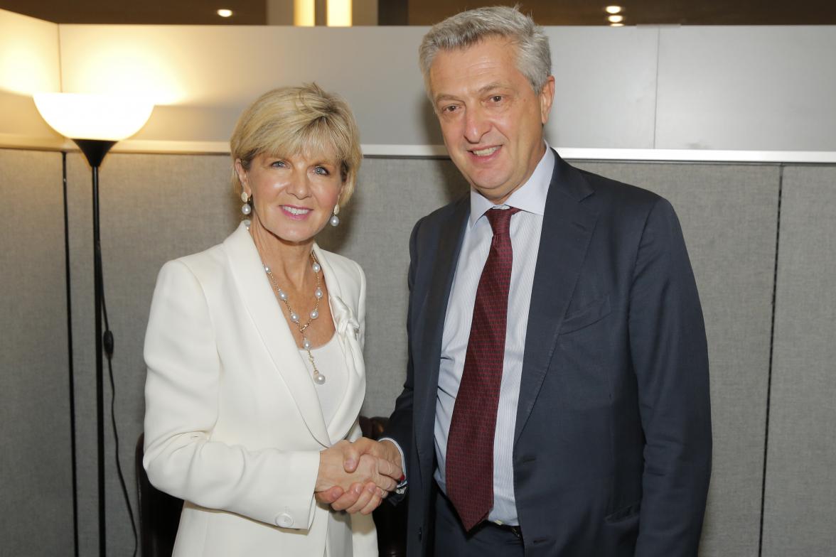 Foreign Minister Julie Bishop meets with United Nations High Commissioner for Refugees, Filippo Grandi, at UN Headquarters in New York on 19 September 2017. 