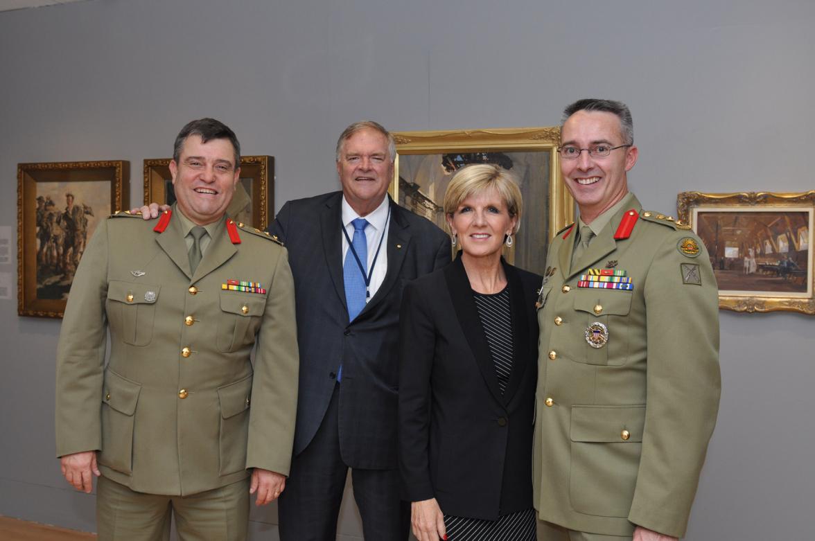 Foreign Minister Julie Bishop and Ambassador Kim Beazley with Colonel Andy Maclean and Colonel Jason Hedges at the opening of 