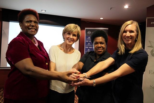 Westpac PNG Women of Year Janet Sape, Minister Bishop, Minister for Religion Youth and Community Development Delilah Gore, Westpac Pacific CFO Sondra Cortis.