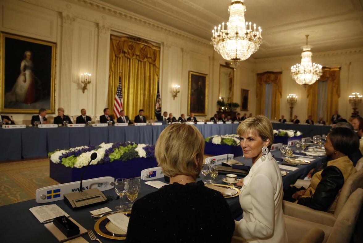 Foreign Minister Julie Bishop at the White House working dinner for delegates attending the Nuclear Security Summit in Washington DC, 31 March 2106. Photo: Yuri Gripas